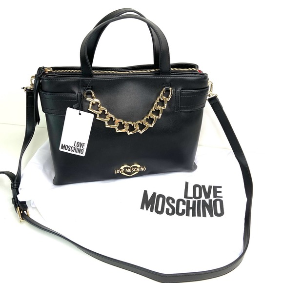 Love Moschino Handbags - Love Moschino | Black Borsa PU Nero Heart Chain Ba